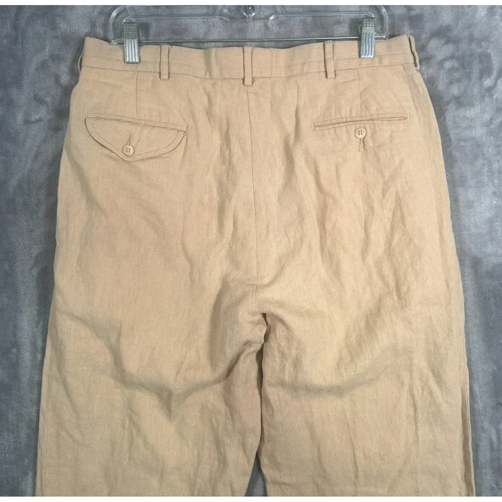 Vintage Polo Ralph Lauren Linen Pants Mens 35x32 (33x29) Pleated Beige VTG Chino